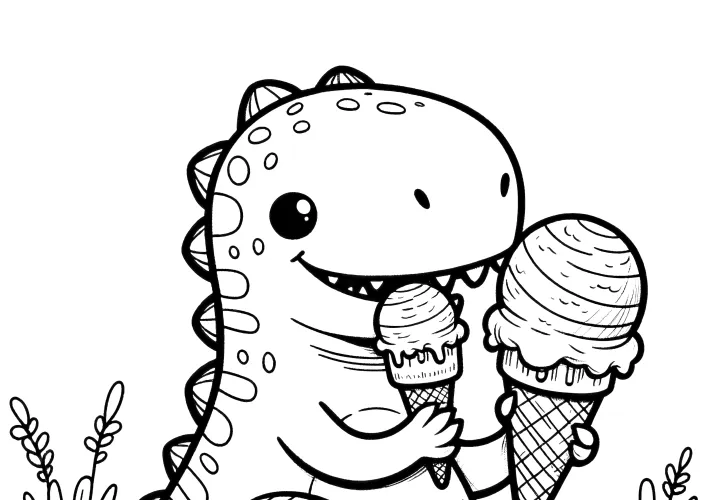 Piccolo dinosauro con gelato - semplice disegno da colorare