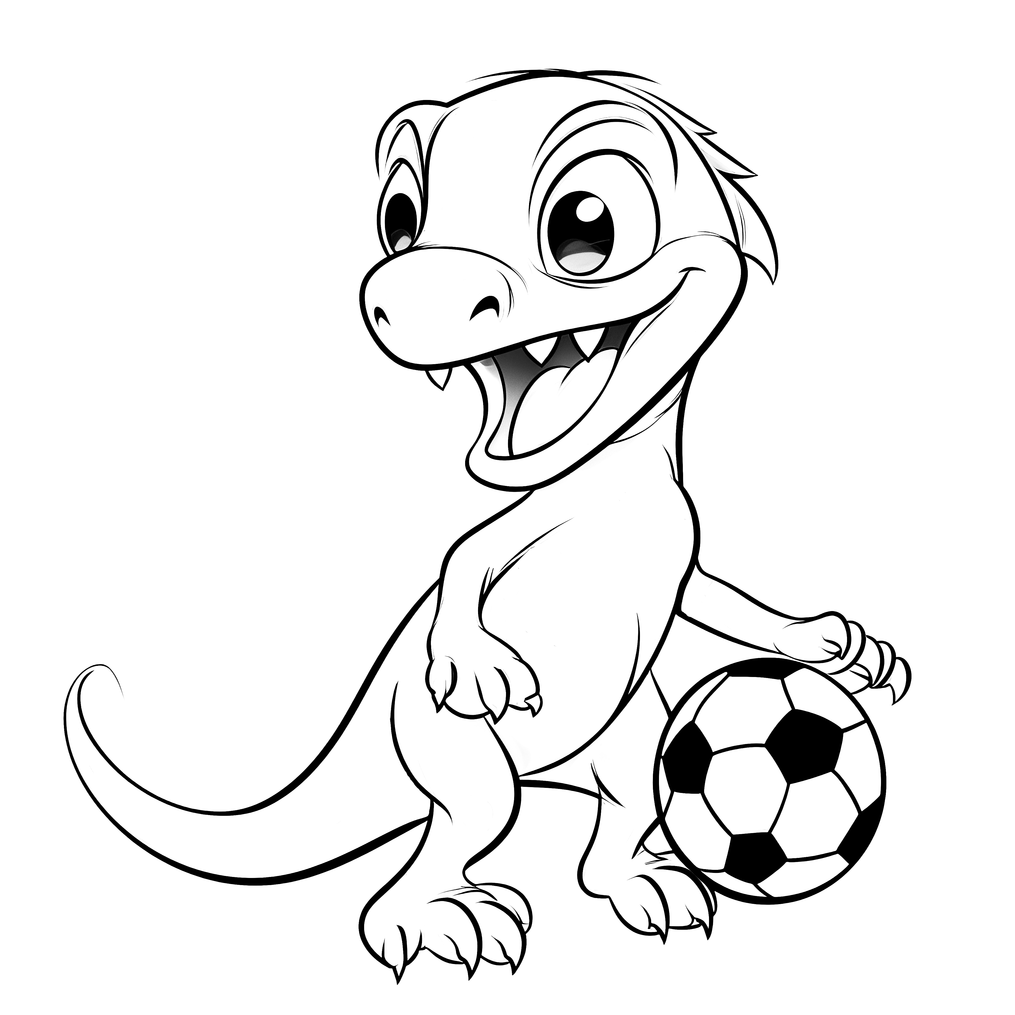 Dinosaurio juega con una pelota, dibujo para colorear