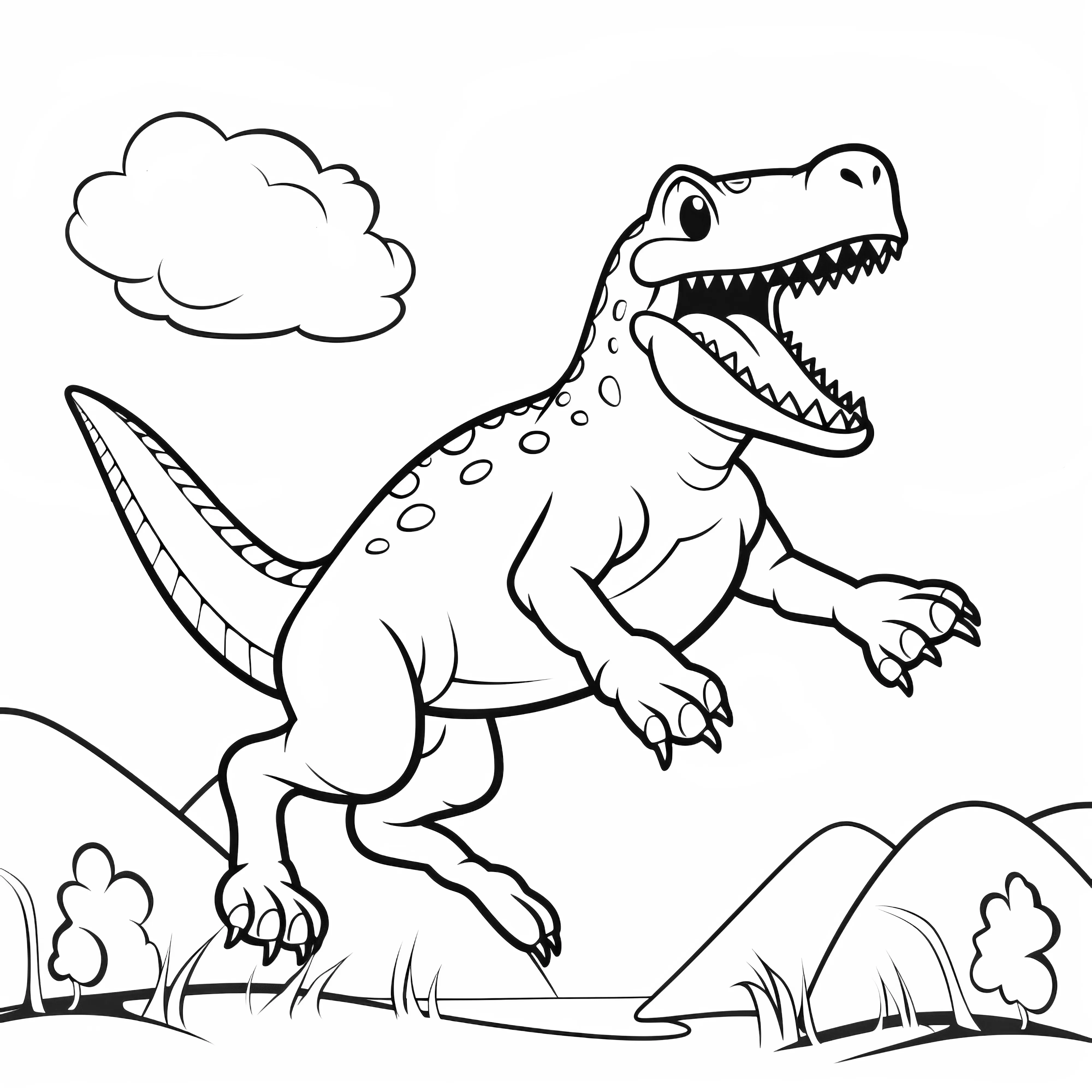 Gambar mewarnai dengan dinosaurus dalam aksi, ideal untuk dicetak