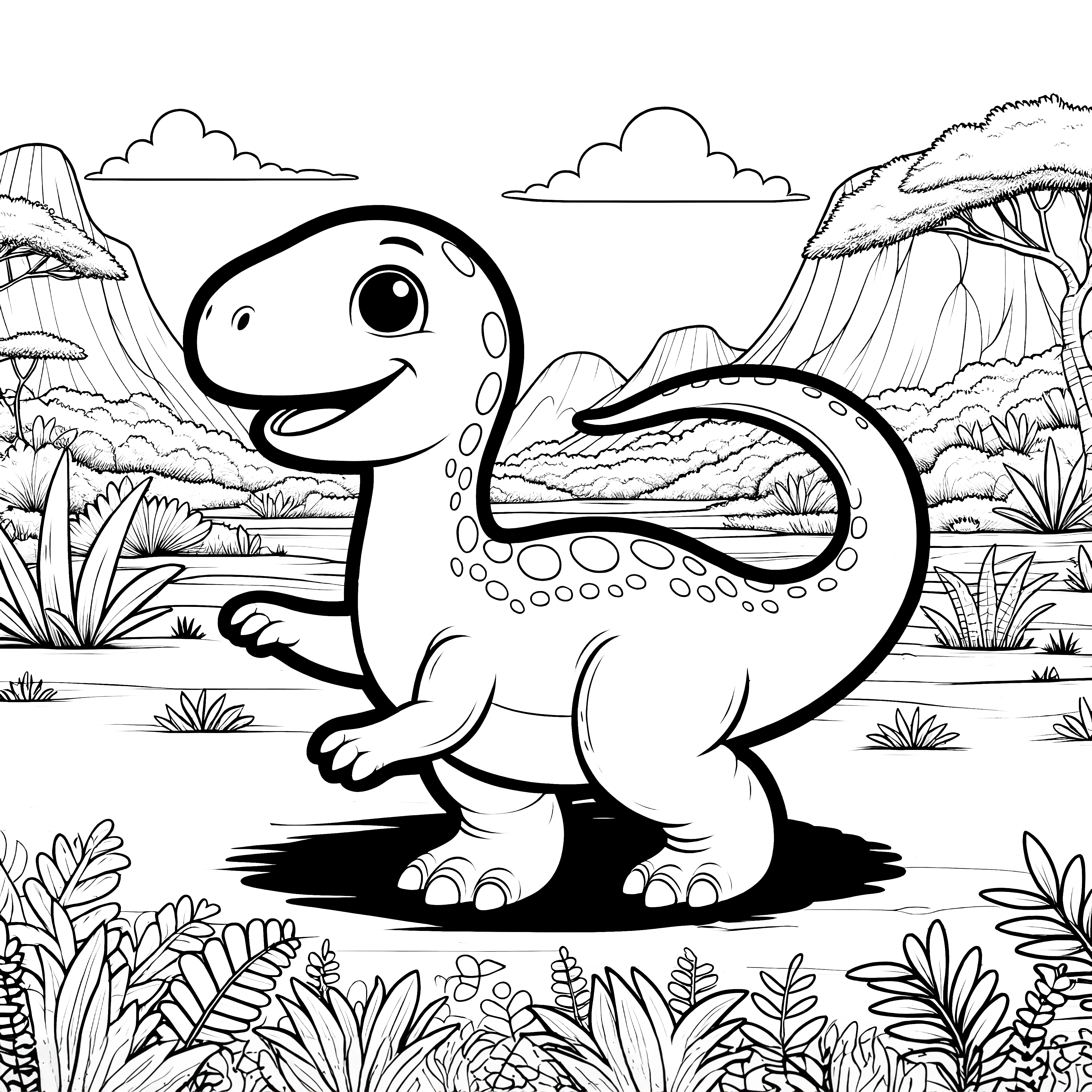 Feliz dinosaurio bailando en la jungla prehistórica (Gratis)