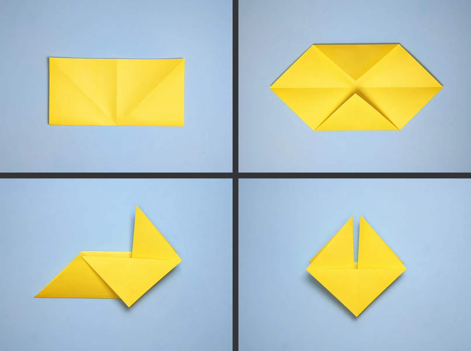 Origami sejlbåd: Foldningsvejledning med video og billeder. Trin 2