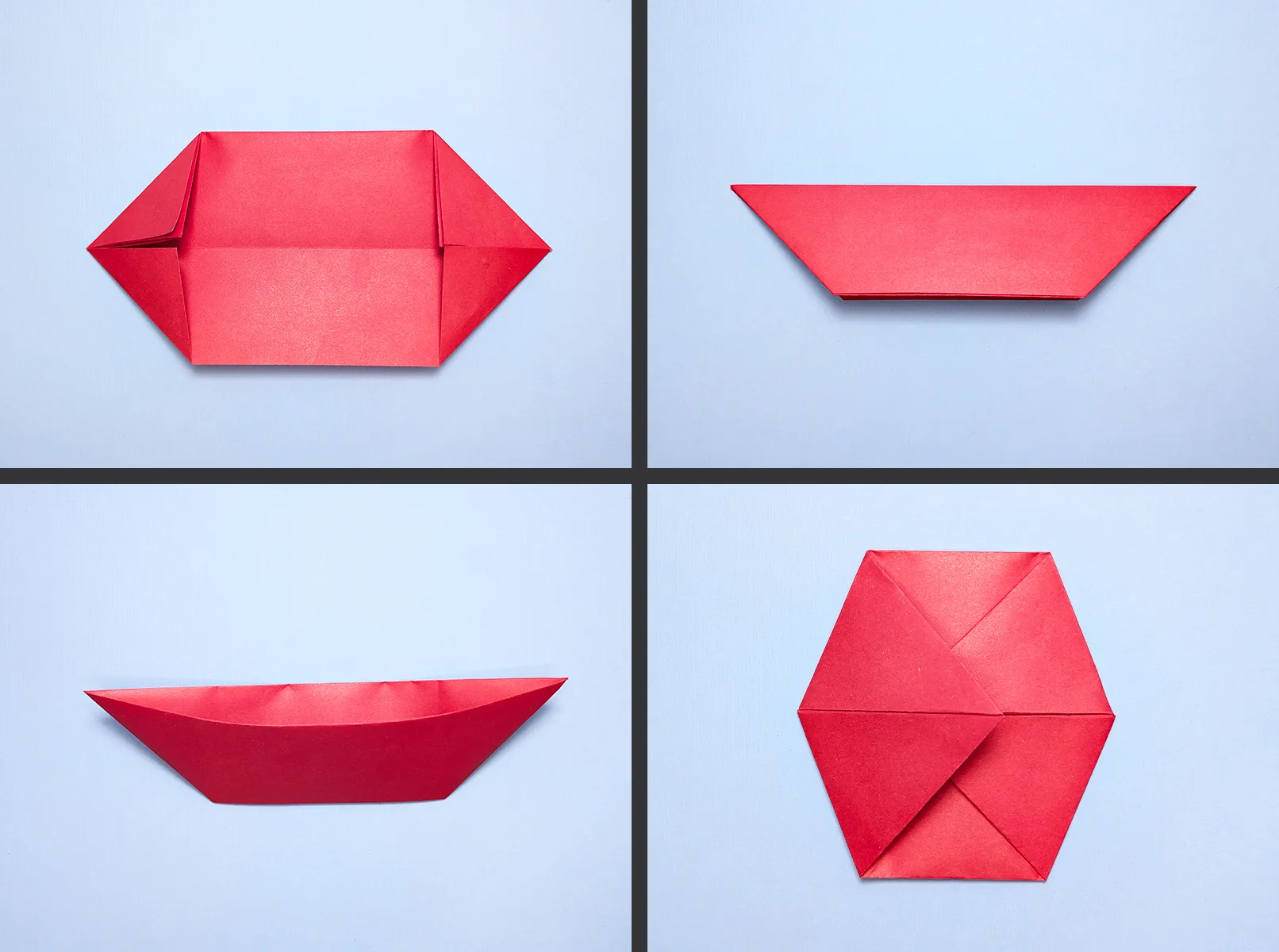 Enkel papirbåd origami: Trinvise instruktioner med billeder og beskrivelse. Billede 2