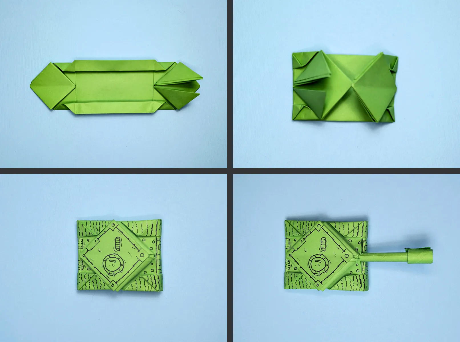 Naredite origami tank iz papirja: Navodilo korak za korakom s fotografijami in opisom. Slika 4