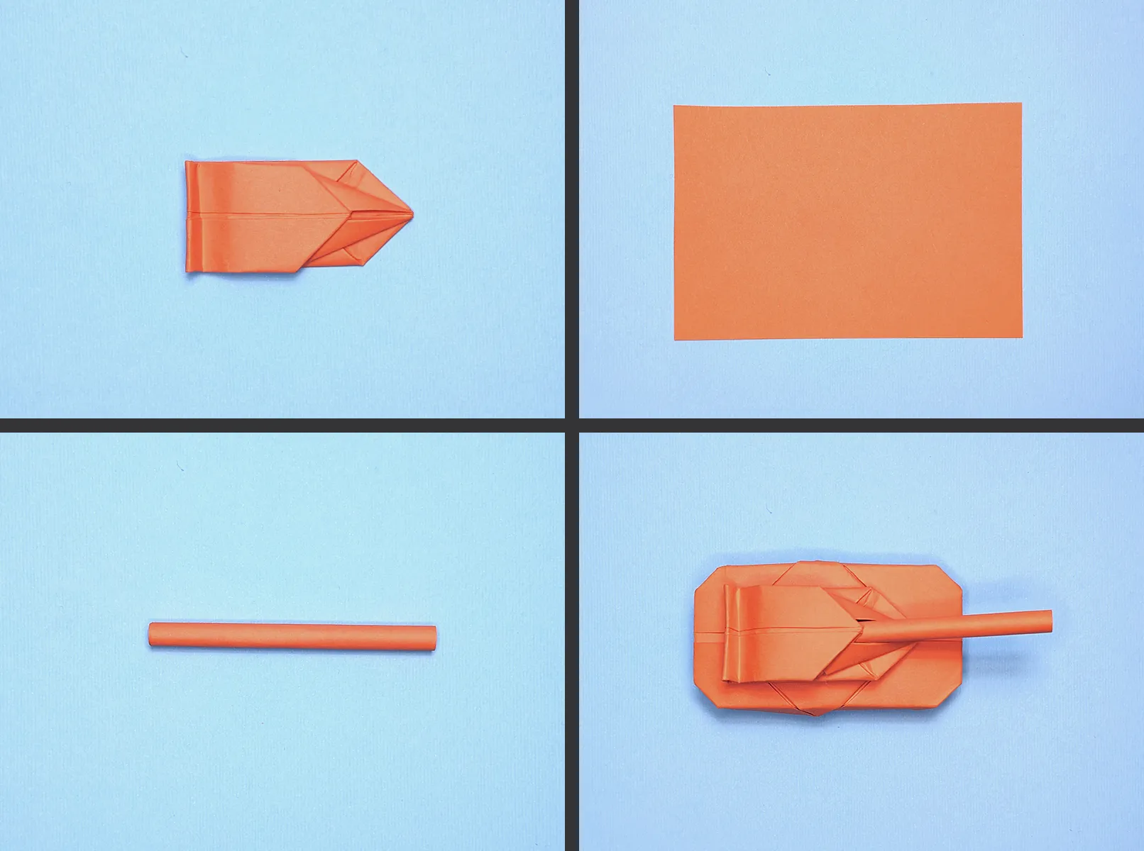 Tank van papier: stap-voor-stap origami handleiding met foto's en beschrijving. Afbeelding 9