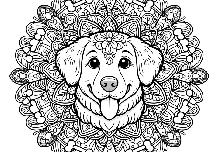 Hunde Mandala: Gratis malebilde til nedlasting