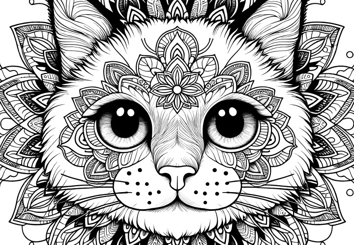 Mandala chat: Image à colorier gratuit à imprimer