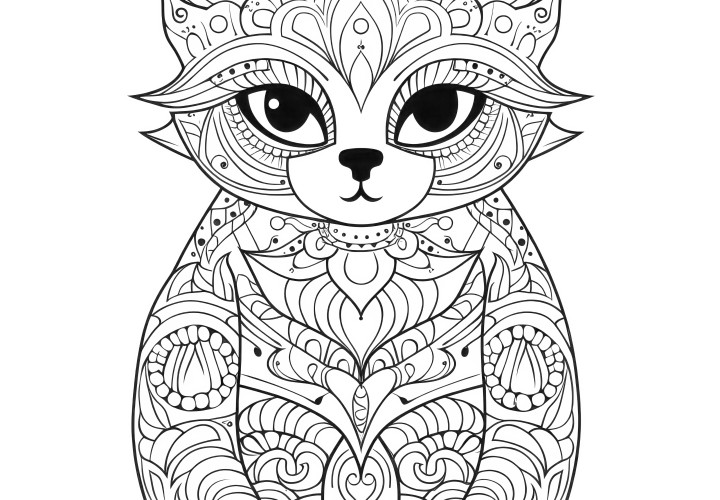 Modèle de coloriage : Mandala de chat artistique à imprimer