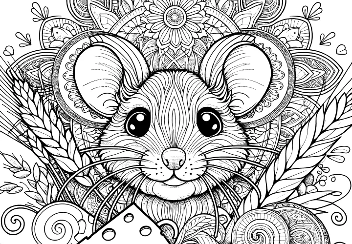 Gratis: Creatieve mandala met muis, kaas en tarwearen