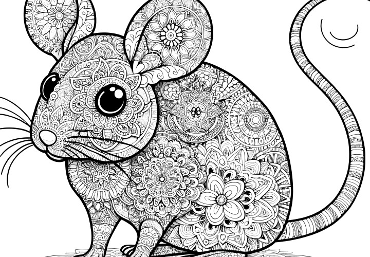 Mandala mignon de souris : image à colorier à imprimer