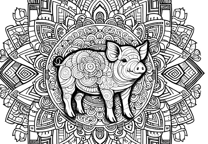 Mandala de cochon : Plaisir de coloriage animal (à imprimer)