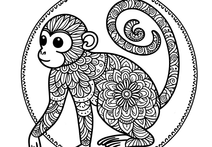 Mandala de singe: Gratuit à colorier