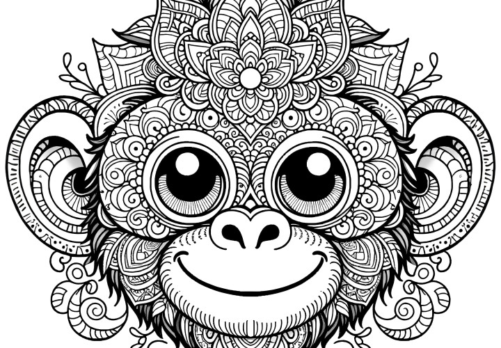 À télécharger : Mandala de singe gratuit à colorier