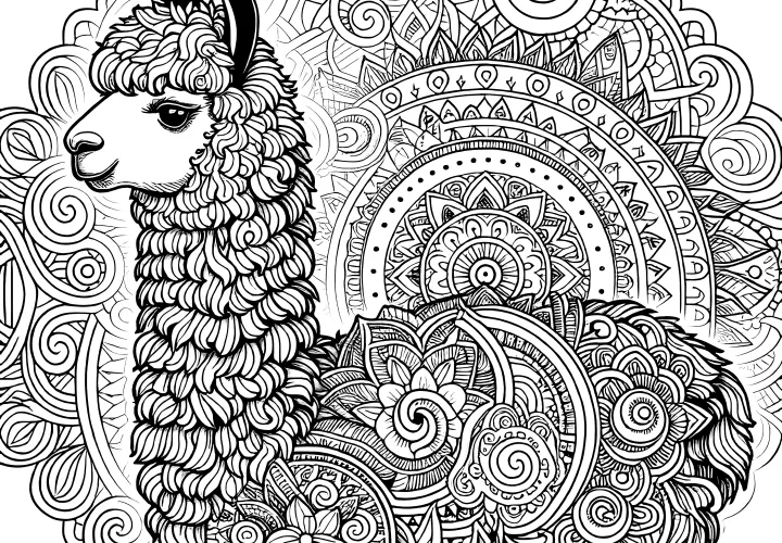 Vriendelijke alpaca-mandala om in te kleuren (Gratis)