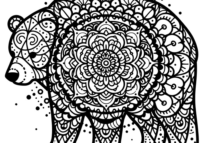 Complexe mandala de l'ours brun : à colorier gratuitement