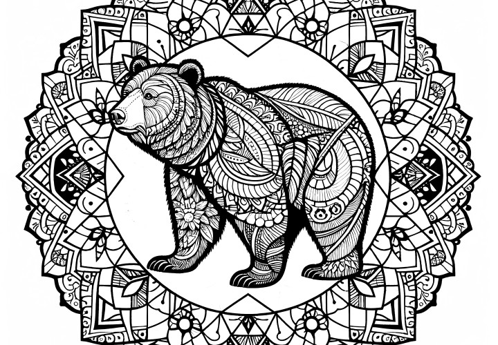 Mandala de l'ours géométrique : Gratuit à colorier