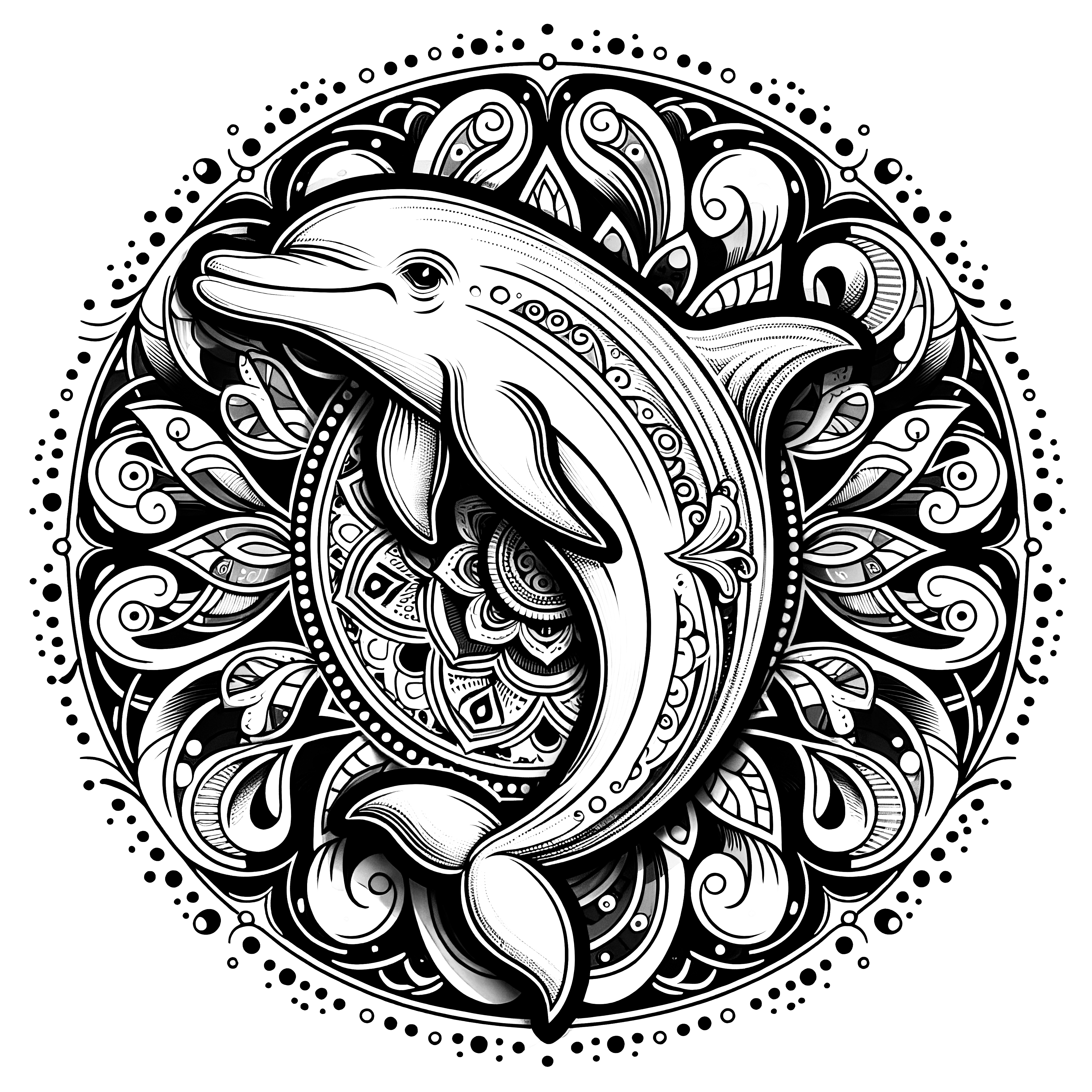 Mandala d'ornements dauphins à colorier