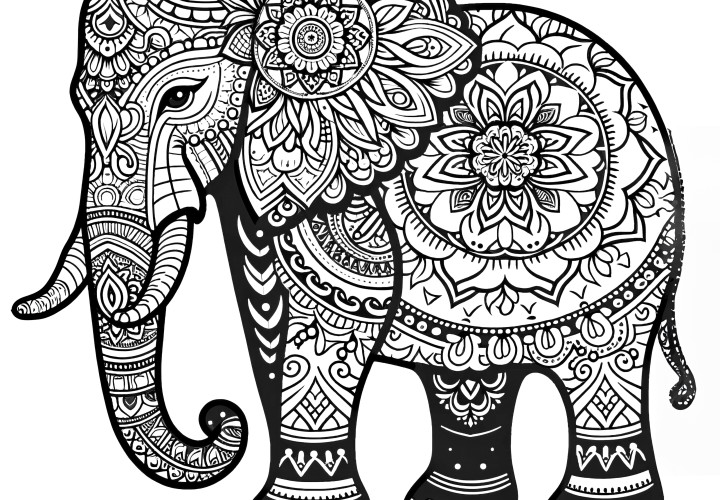 Mandala éléphant simple : Gratuit à colorier