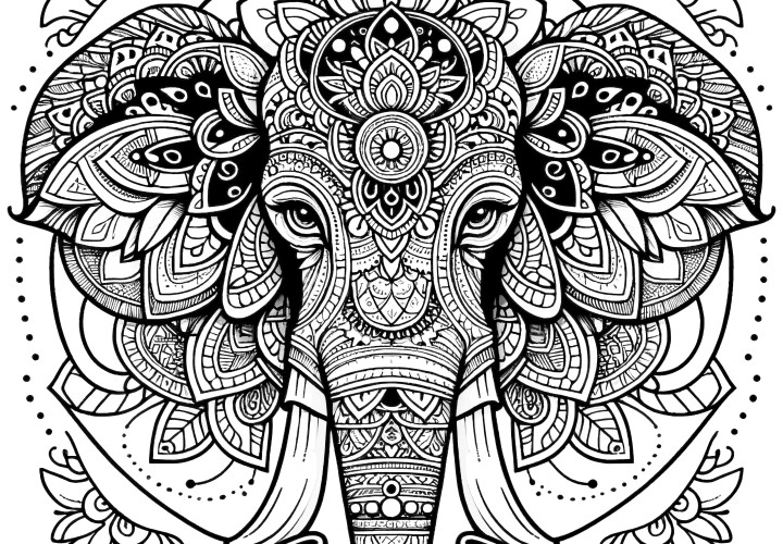 Mandala complexe éléphant : Gratuit à colorier