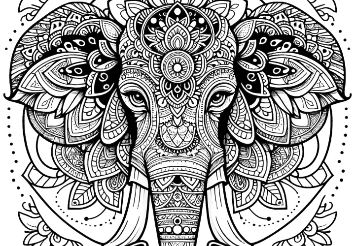 Olifant-mandala complex: Gratis om in te kleuren