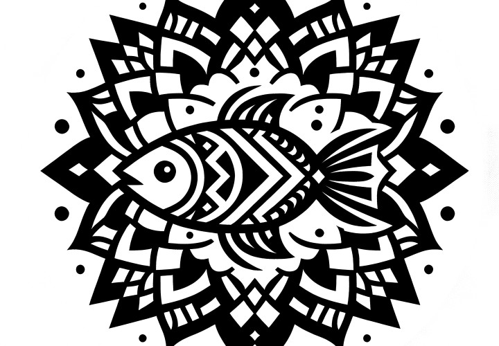 Mandala de poissons simple : Gratuit à colorier