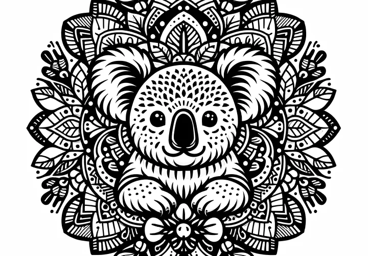 Koala-mandala complex: Gratis om in te kleuren