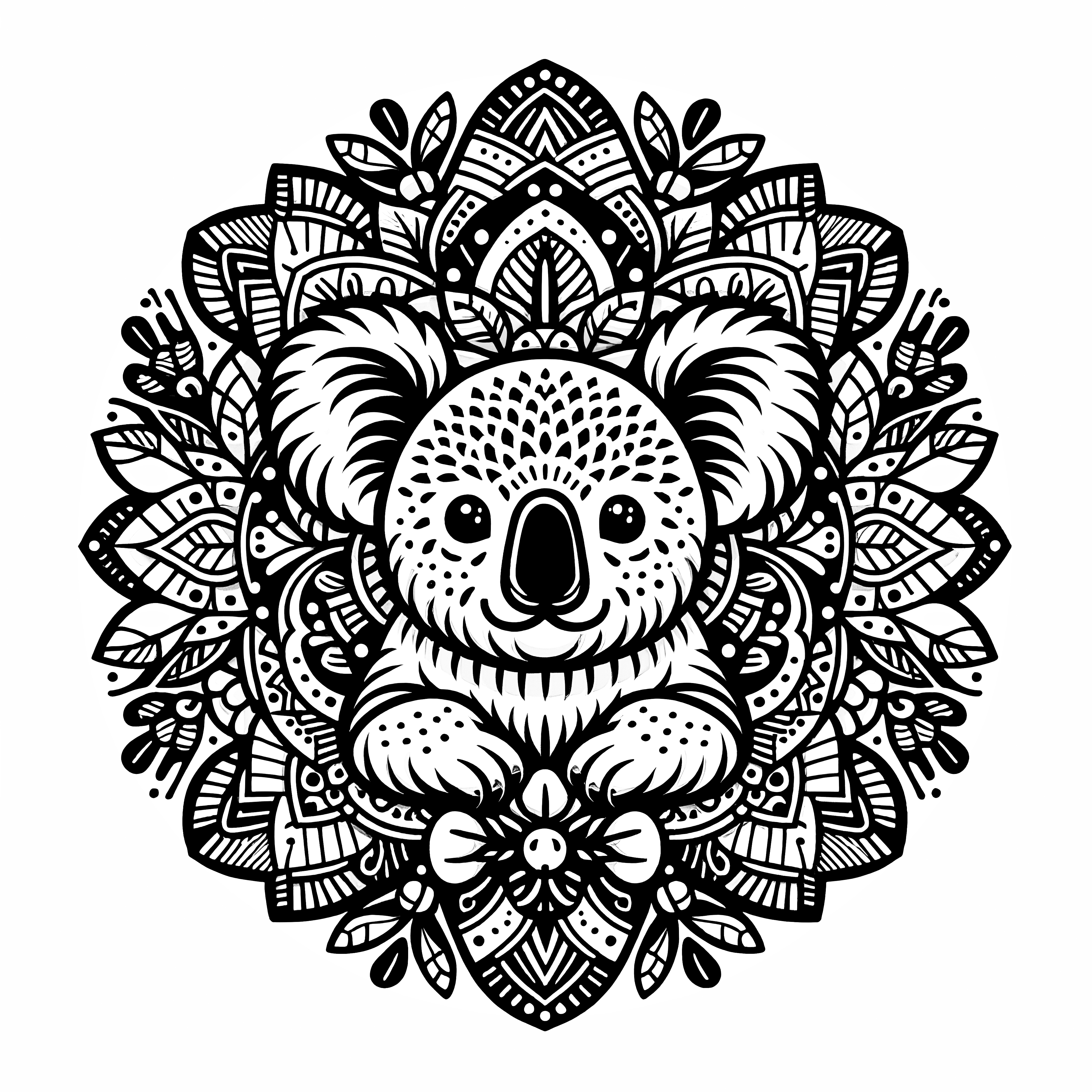 Koala-Mandala-kompleksi: Ilmainen värityskuva