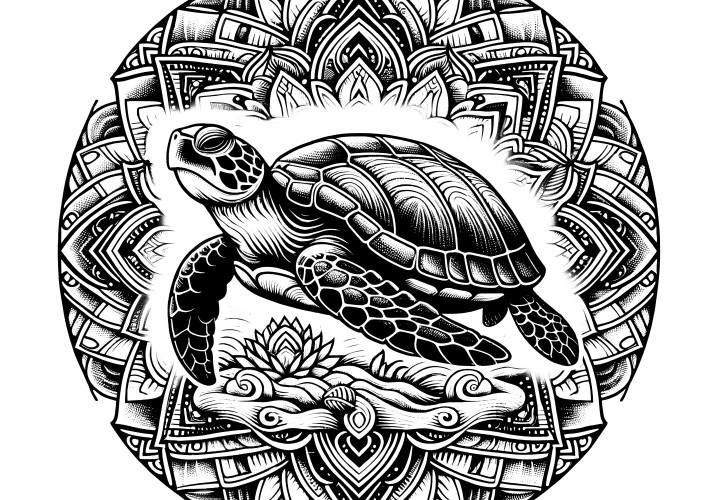 Mandala de tortue en cercle : Gratuit à imprimer