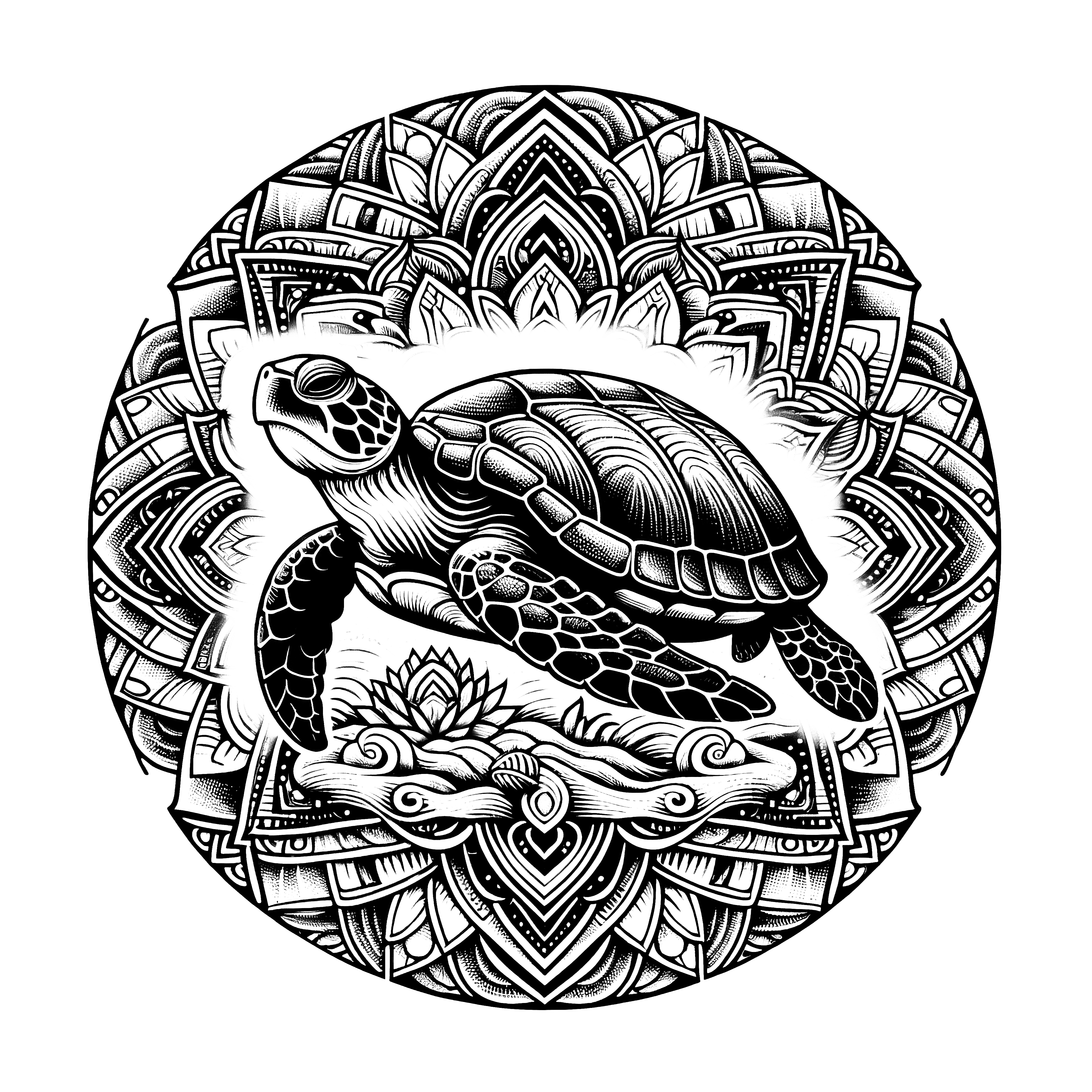 Mandala de tortue en cercle : Gratuit à imprimer