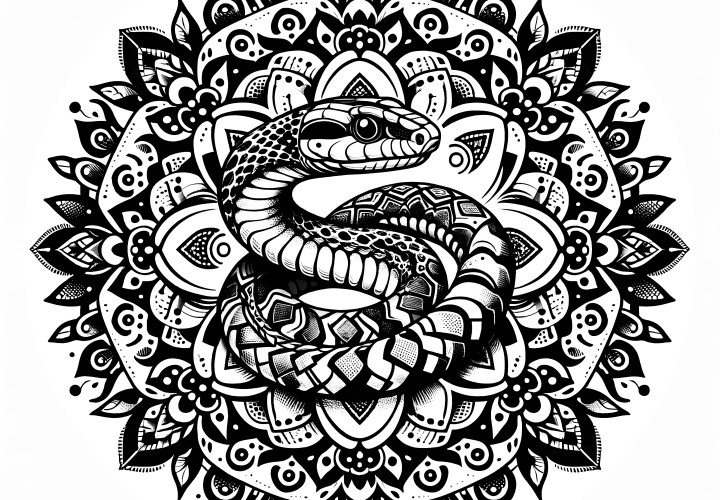 Mandala d'un serpent exotique : gratuit à colorier