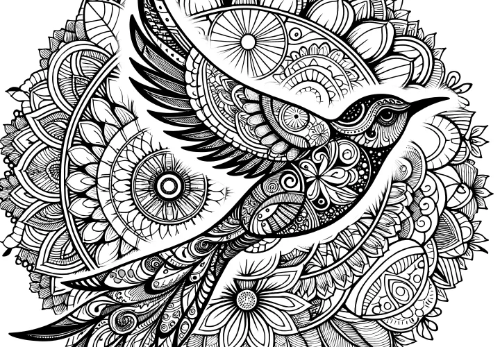 Exotisch vogelmandala: Gratis om in te kleuren