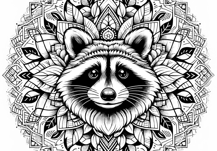 Mandala de raton laveur mignon : Gratuit à colorier