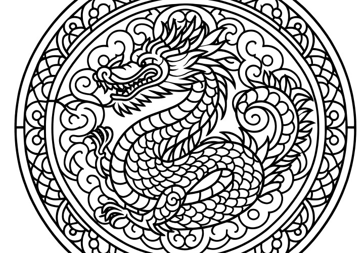 Complexe du mandala de dragon : à colorier gratuitement