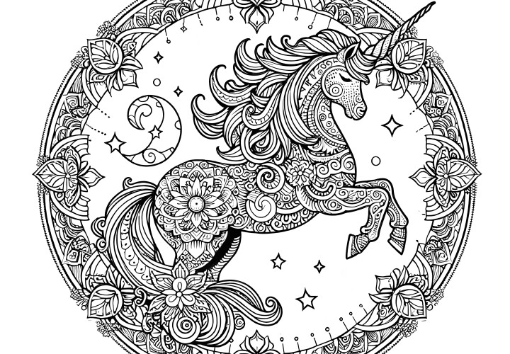 Mandala licorne avec une crinière magnifique : image à télécharger