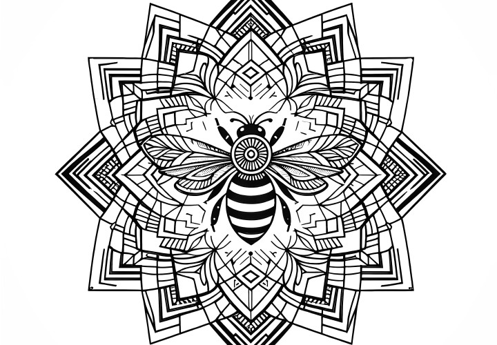 Mandala d'abeilles en pleine floraison : coloriage