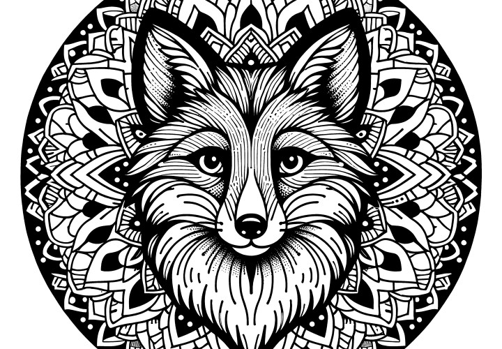 Mandala animalier de la forêt : Visage de renard malin à télécharger