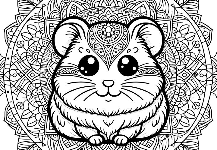 Mandala spirituel de hamster : image à colorier pour imprimer