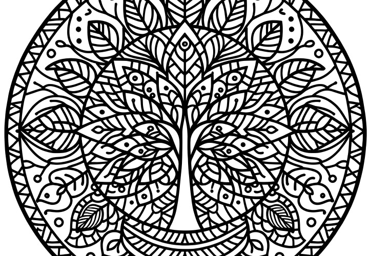 Complexe de mandala d'arbre : image à colorier (gratuite)