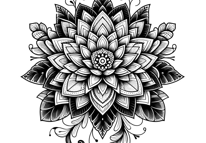 Flower mandala complex: 3D effect as a coloring page (free)