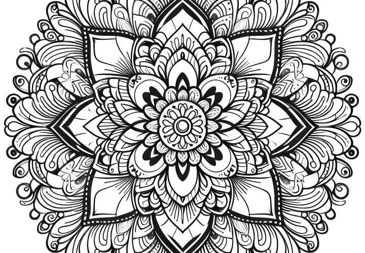 Blossom Mandala: Filigree structures of a flower (Free coloring template)