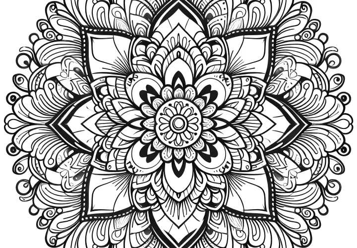 Blossom Mandala: Filigree structures of a flower (Free coloring template)