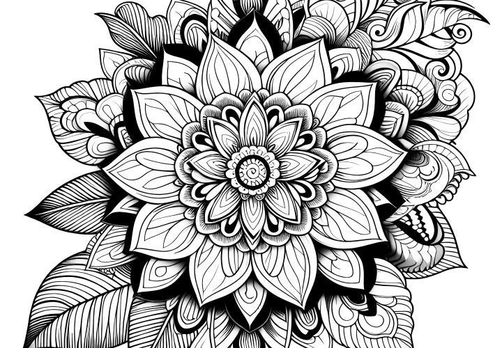 Mandala artistique de fleurs avec des pétales et des feuilles (Gratuit)