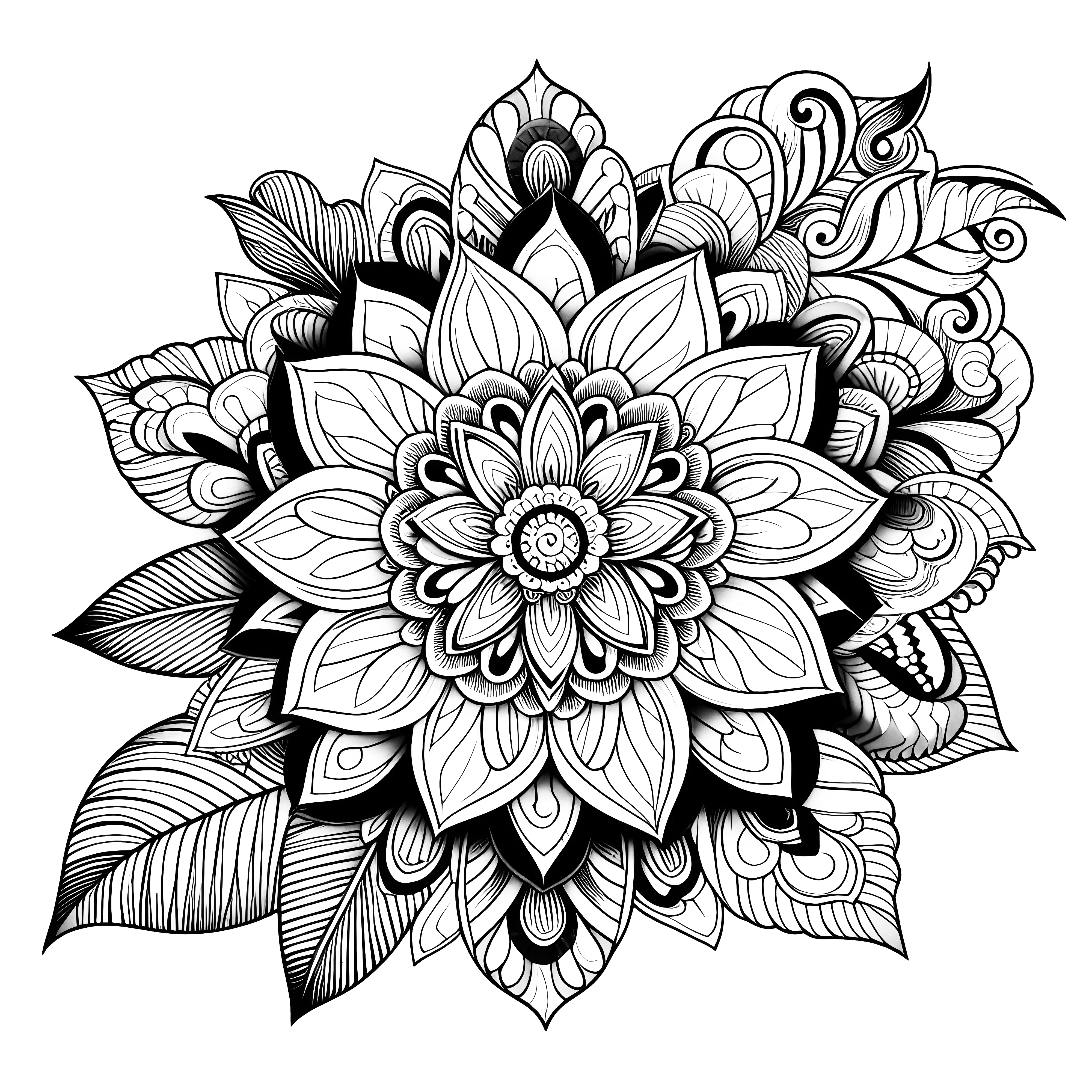 Kunstnerisk blomstrende mandala med blomst og blader (Gratis)