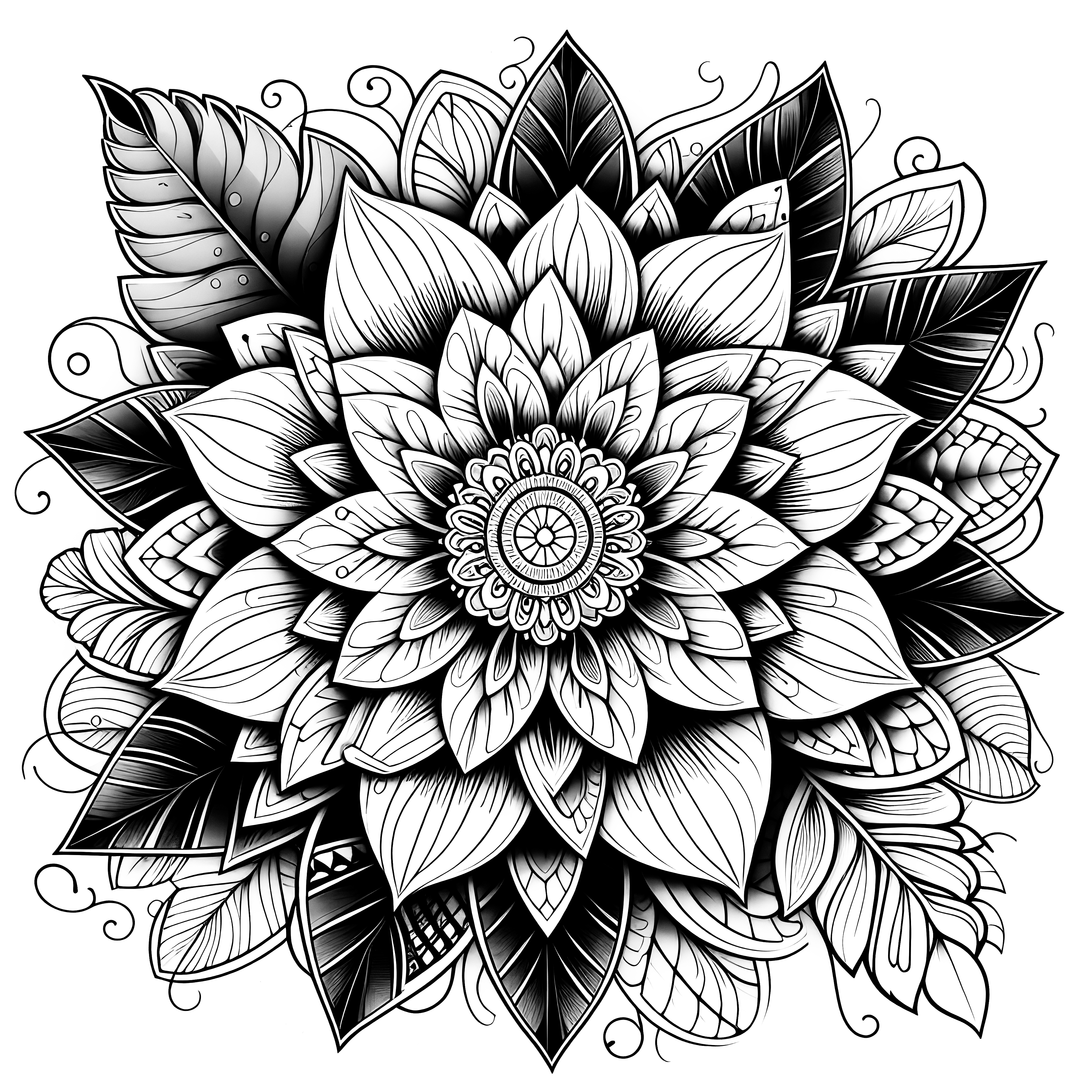 Flower Richly Decorated: Mandala Coloring Page Nature