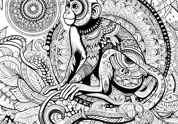 Magnifique mandala de singes : un art complexe à colorier pour les adultes (Gratuit)