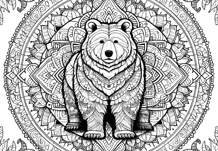 Complexe de mandala d'ours : À colorier pour les adultes (Gratuit)