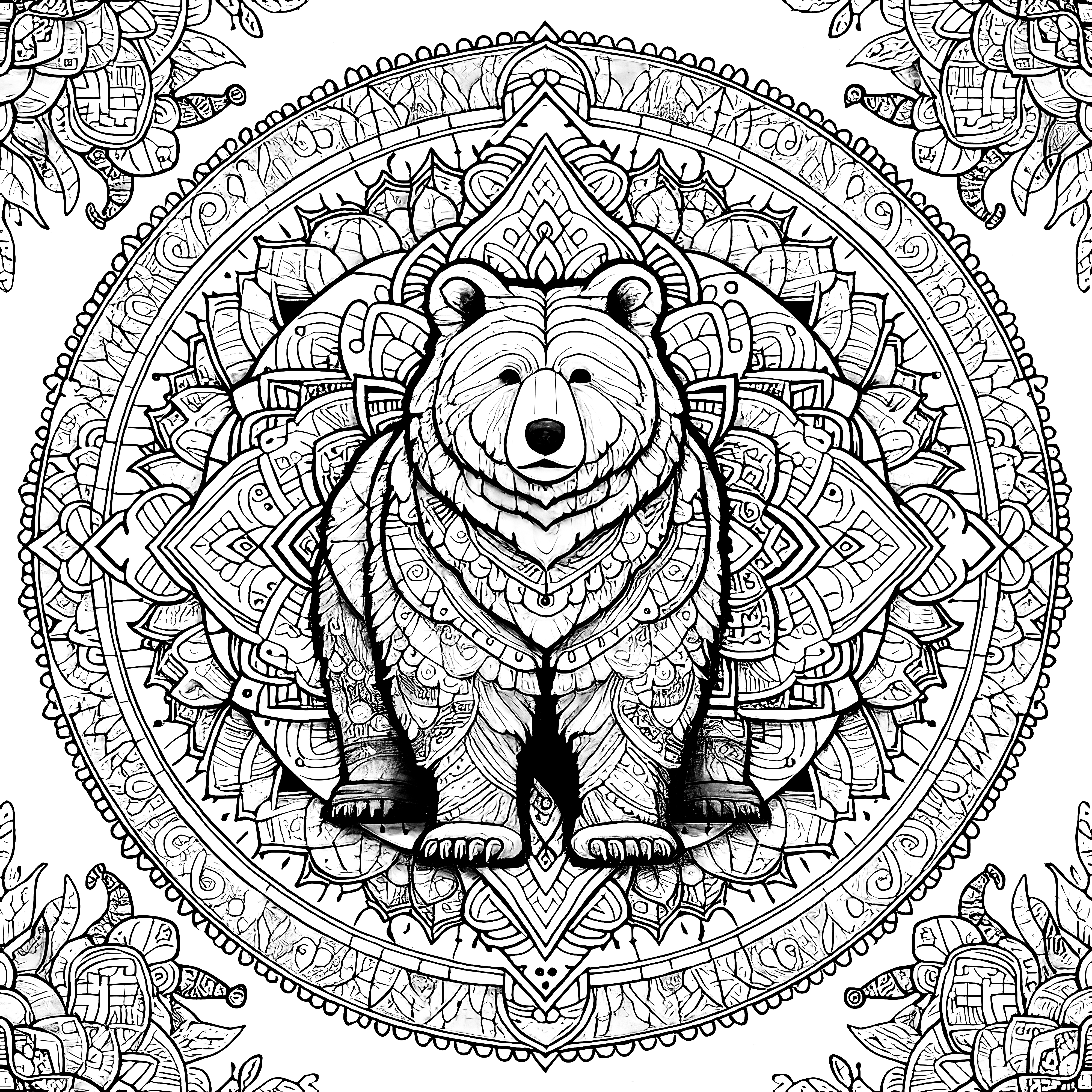 Complexe du mandala de l'ours : à colorier pour adultes (gratuit)