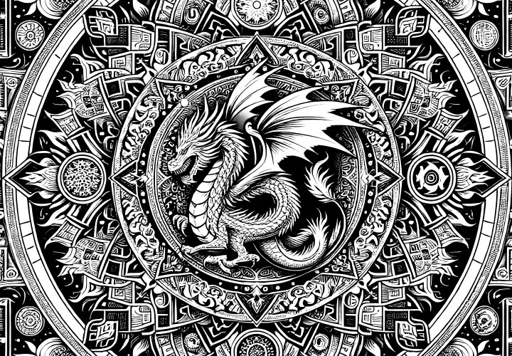 Mandala complexe de dragon : coloriage pour adultes (Gratuit)