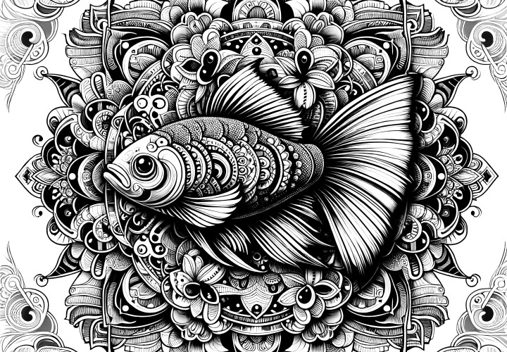 Mandala de poisson complexe : À colorier pour les adultes (Gratuit)