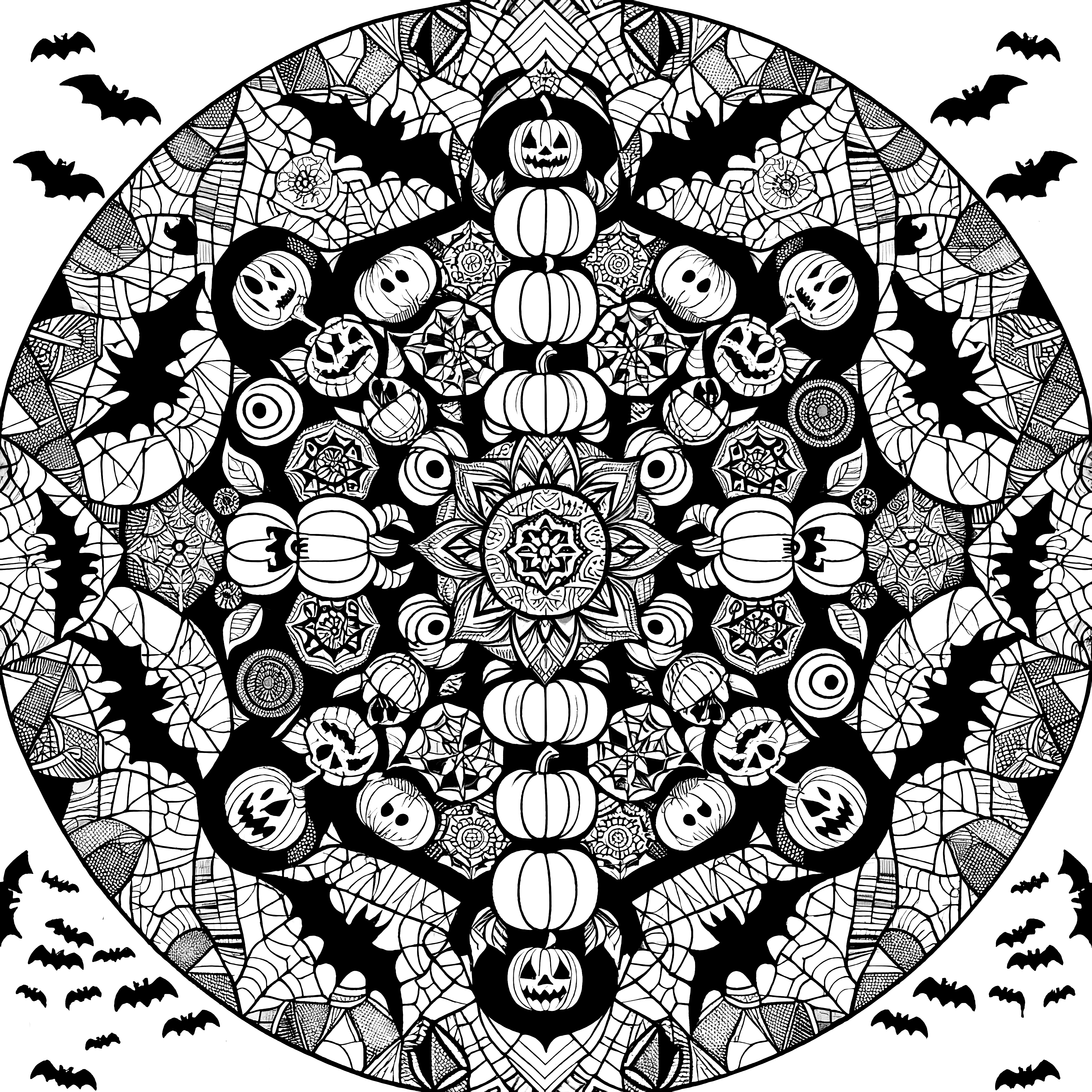 Halloweeni kõrvitsad mandala täiskasvanutele printimiseks