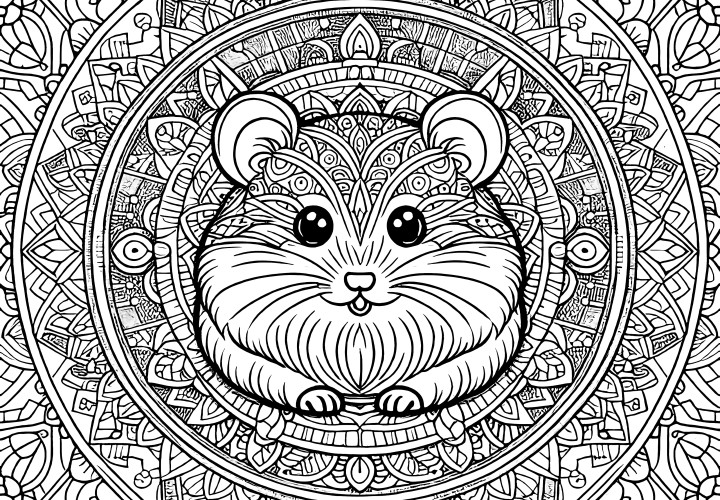 Søt hamster-mandala kompleks: For voksne som fargeleggingsark (gratis)